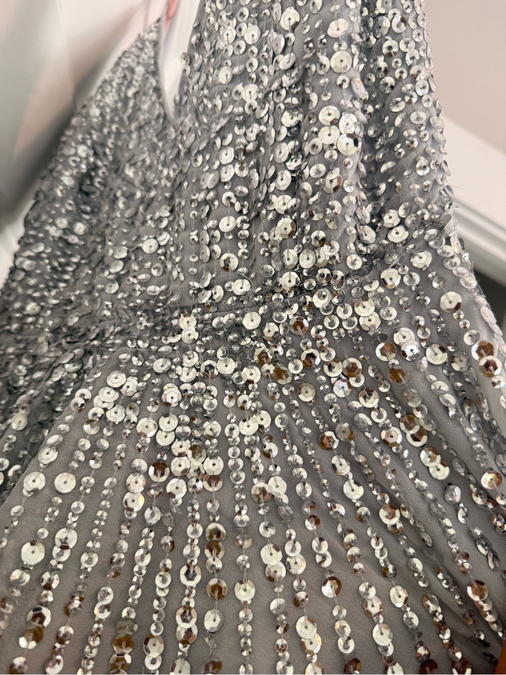 NWT ASOS Size 4 US Sequin Cami Mini Dress with Faux Feather Hem in Ice Blue - Picture 4 of 6